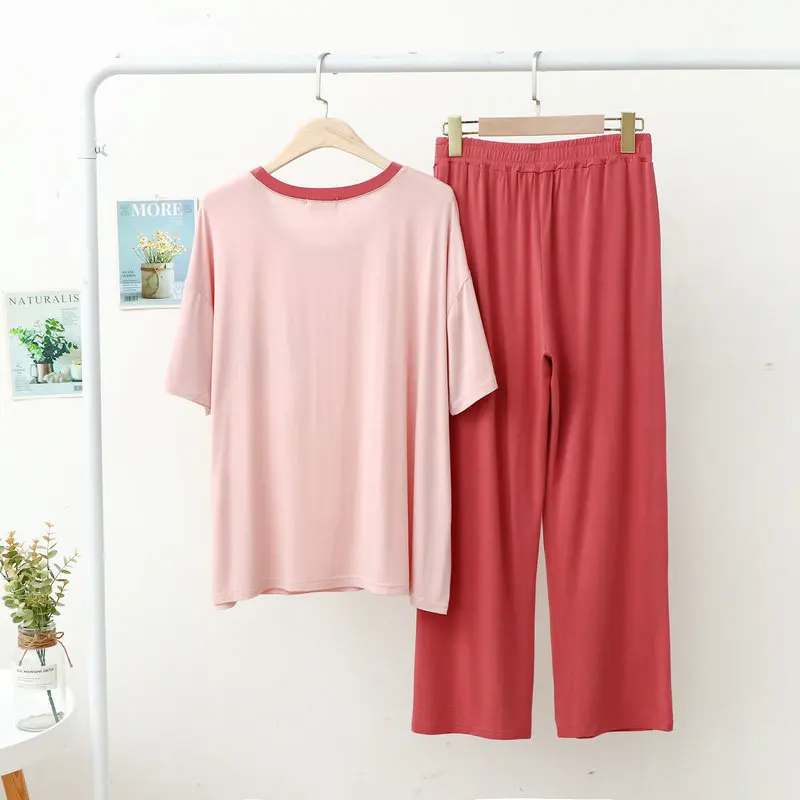 Fdfklak Modal Pajamas Sets Women Long-Sleeved Home Clothing Ladies Pyjama Lingeries Summer Splicing Sleepwear Suits