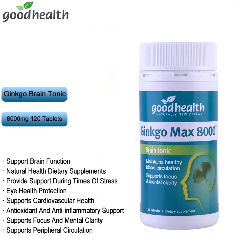 

Good Health Ginkgo Max 8000mg 120 Capsules Brain Tonic Brahmi VitaminB Focus Function Healthy Mental Performance in Stress Times