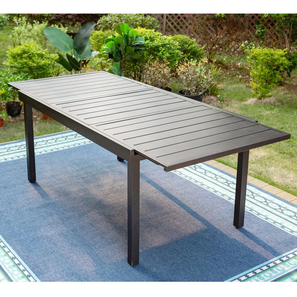 

MF Studio Outdoor Extendable Dining Table Patio Metal Furniture Length 61.4"/83.8", Accommodate to 8 Person, Black