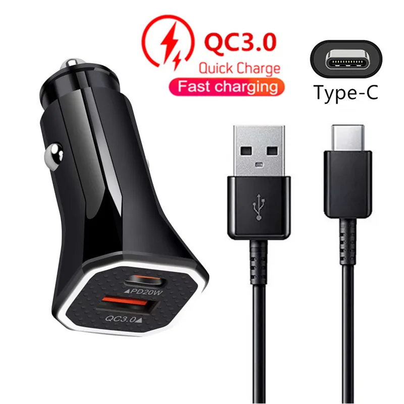 Автомобильное зарядное устройство PD 20 Вт для iphone QC 3 0 USB-кабель Type-C быстрой