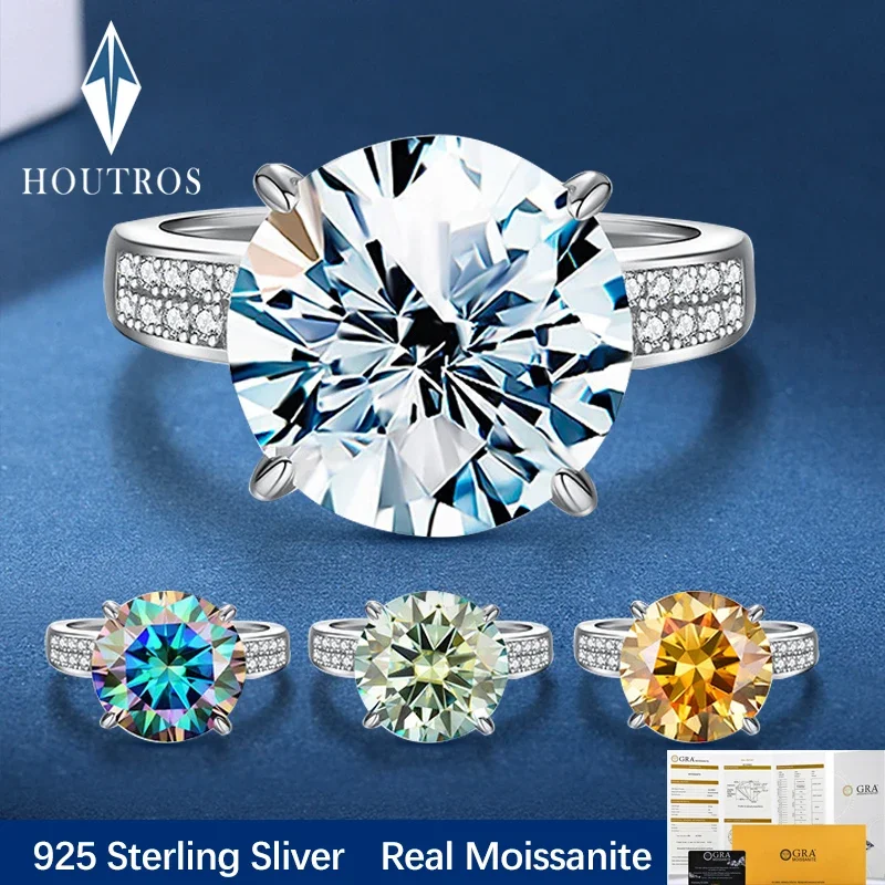 

Обручальное кольцо Houtros 5CT с крупным муассанитом и бриллиантом для женщин, серебро 925 пробы, Двухрядное циркониевое кольцо, Изящные Ювелирные украшения в подарок