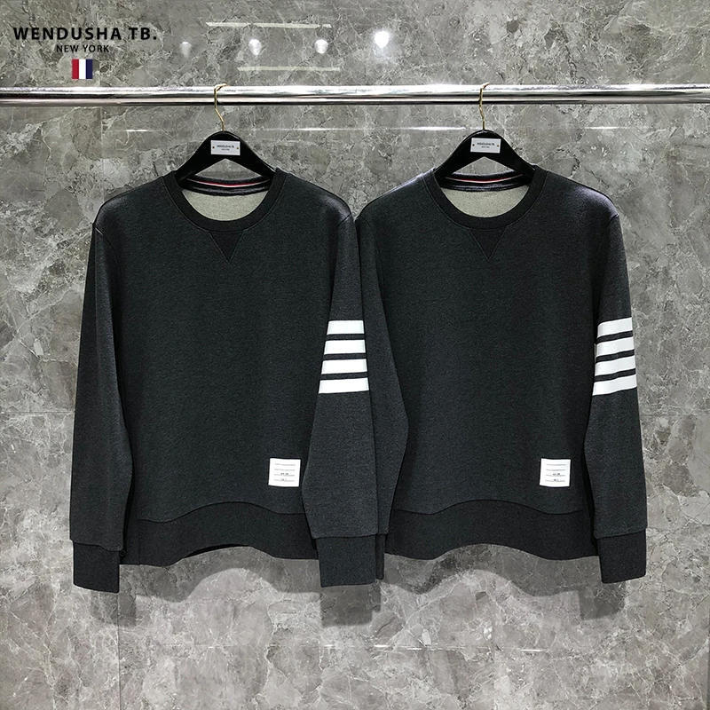 

TB Sweater for Men and Women Lovers Han Chao Brand T-shirt Round Neck Shirt Sports Solid Color Woven Four Stripes