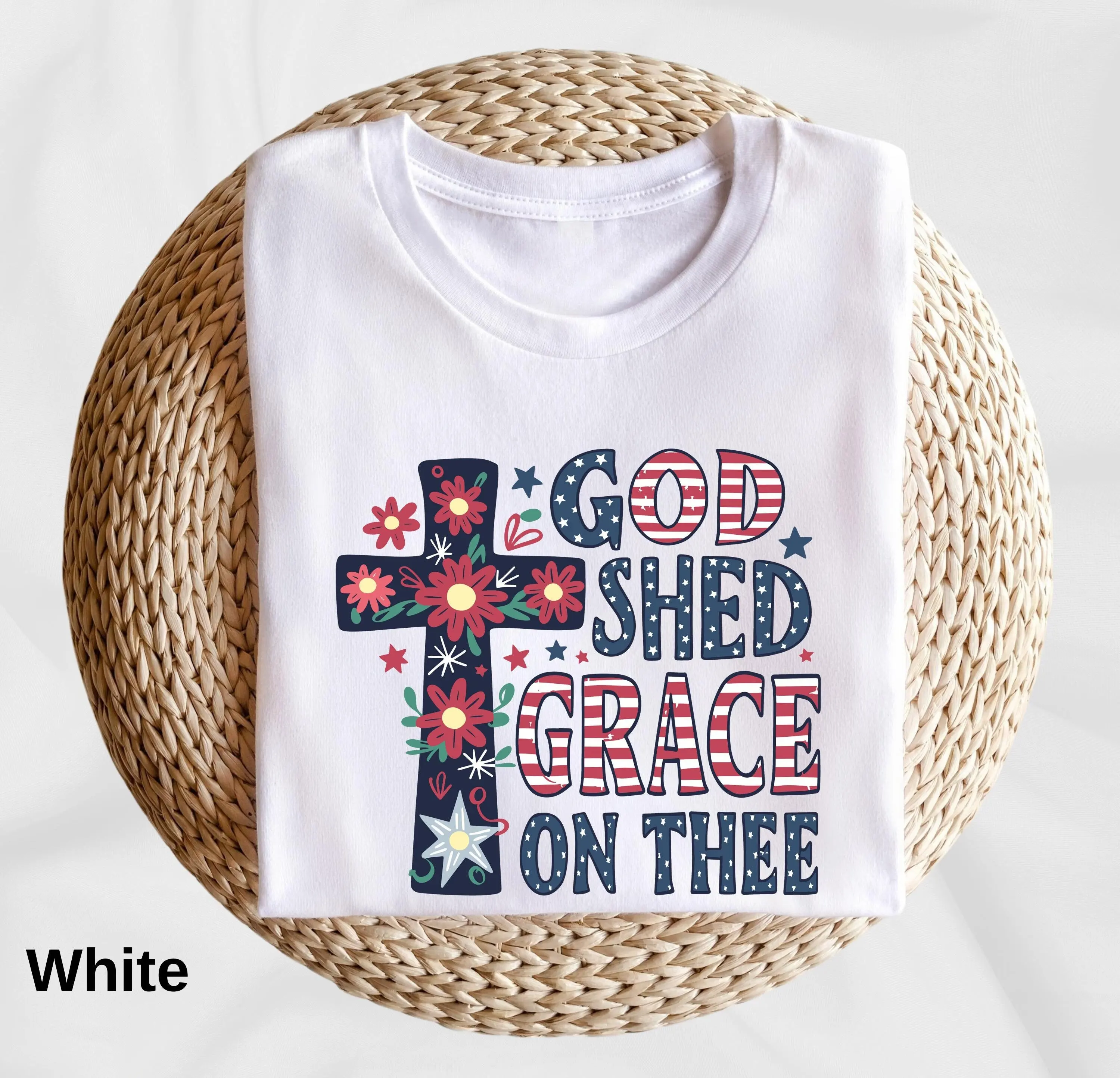 Патриотическая христианская футболка 4 июля God Shed His Grace День независимости США