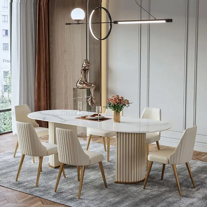 

Белый минималистичный роскошный яркий обеденный стол в стиле ретро, обеденные стулья для дома, маленькая гостиная, кухня