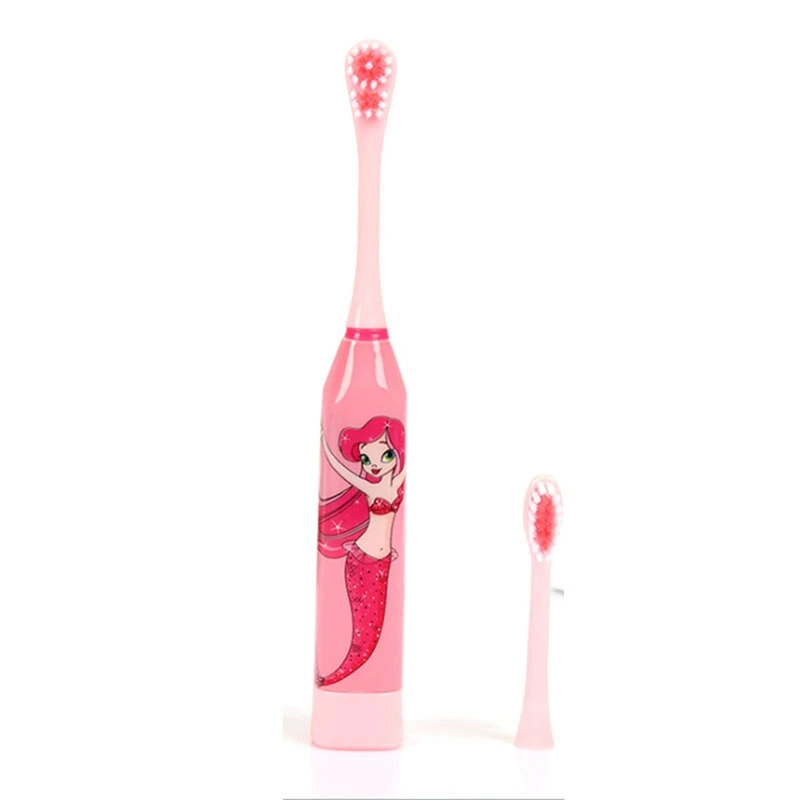 

Детская звуковая электрическая зубная щетка с мультяшным рисунком на замену насадка для зубной щетки розовый
