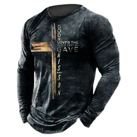 vintage jesus 3d print mens t shirt street cool casual trend cross style long sleeve o neck loose oversized pullover camiseta