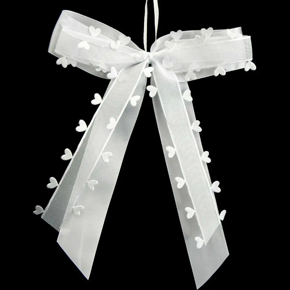 

25pcs Peach Heart Yarn Bow White Antenna Loops Party Wedding Car Table Decoration Bowtie Ribbon 22*13cm