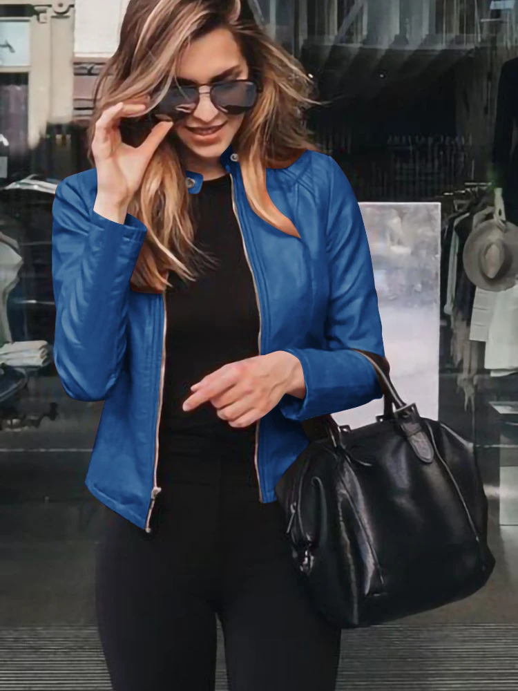 New Autumn Winter Women's Jacket Korean Fashion Leather Jackets PU Small Blazer Slim Coats Y2k Tops Hot Stand Plus Size