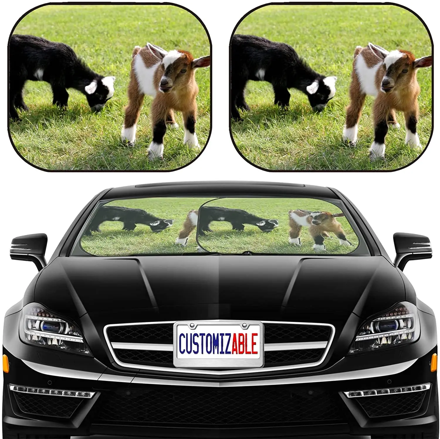 

Car Sun Shade Windshield Sunshade Universal Fit 2 Pack, Block Sun Glare, UV and Heat, Protect Car Interior,
