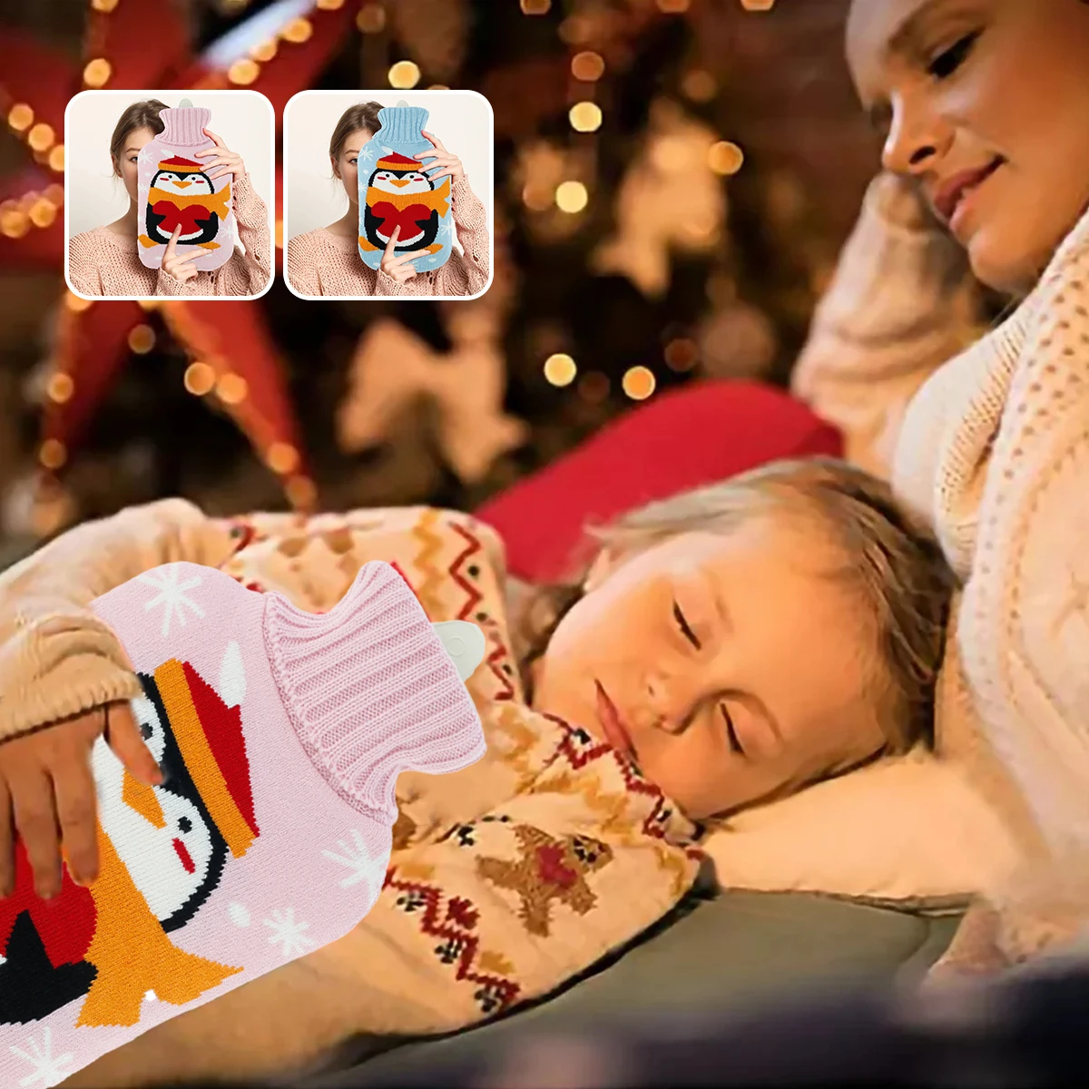 L Hot Water Bottle 2L Hot Water Bag with Knit Cover Rubber Hot Water Pouch for Menstrual Cramps Pain Relief Cozy Nights Hot and