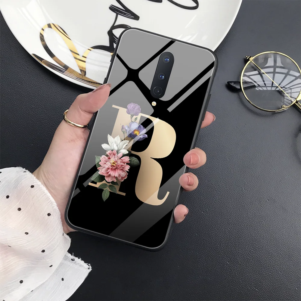 

Letters Tempered Glass Case for Oneplus Nord N100 N10 One plus 9 Pro 8 7T 7 Pro Cover for Oneplus 8T 9R 9RT 5G Flower Capa Funda