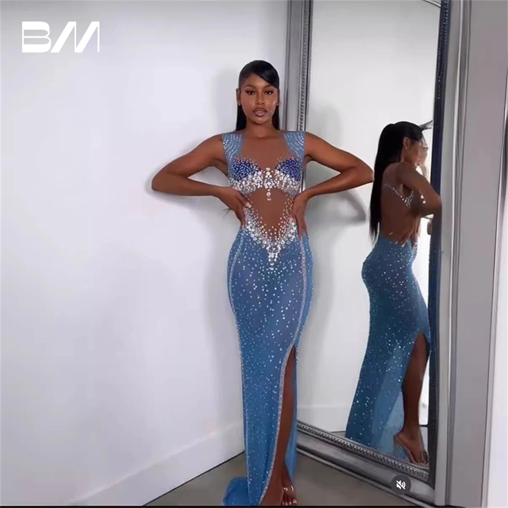 Реальные изображения синее вечернее платье русалки длинное сексуальное для
