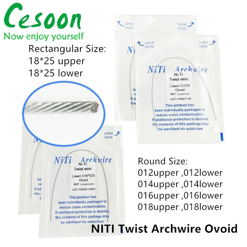 

10 Packs Dental Arch Wires Orthodontic NITI Twist Round Rectangular Braided Archwire Ovoid Form Dentistry Material Upper Lower