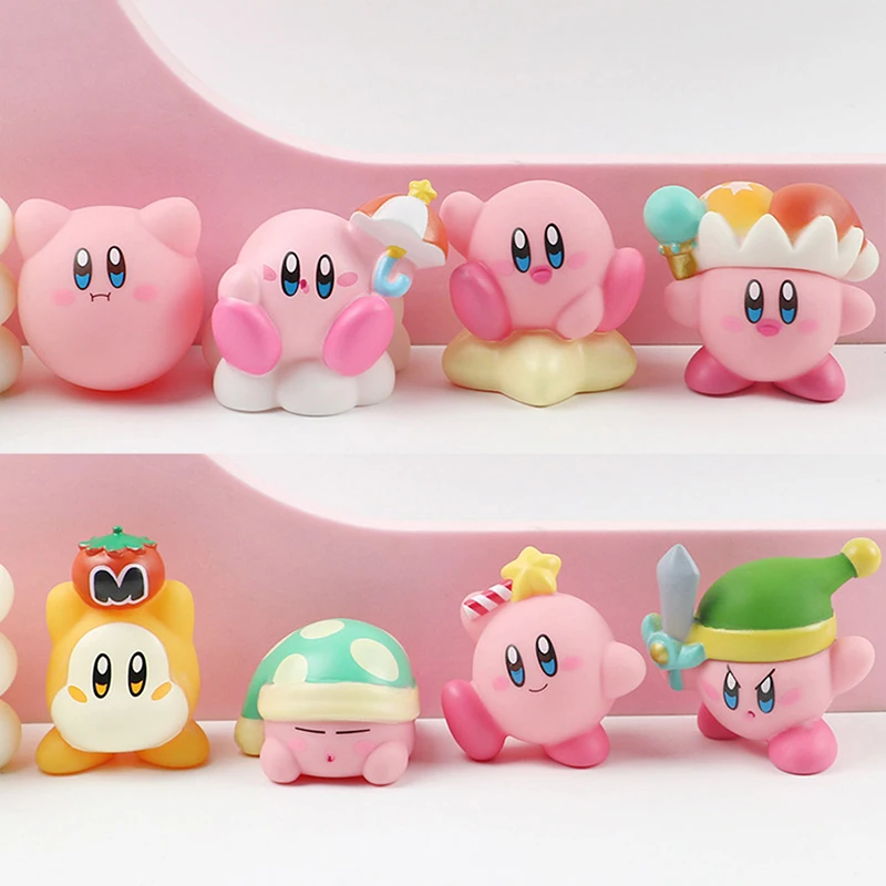 

6-8pcs Anime Games Kirby Action Figures Toys Pink Cartoon Kirby PVC Cute Figure Action Toy Christmas Gift For Children