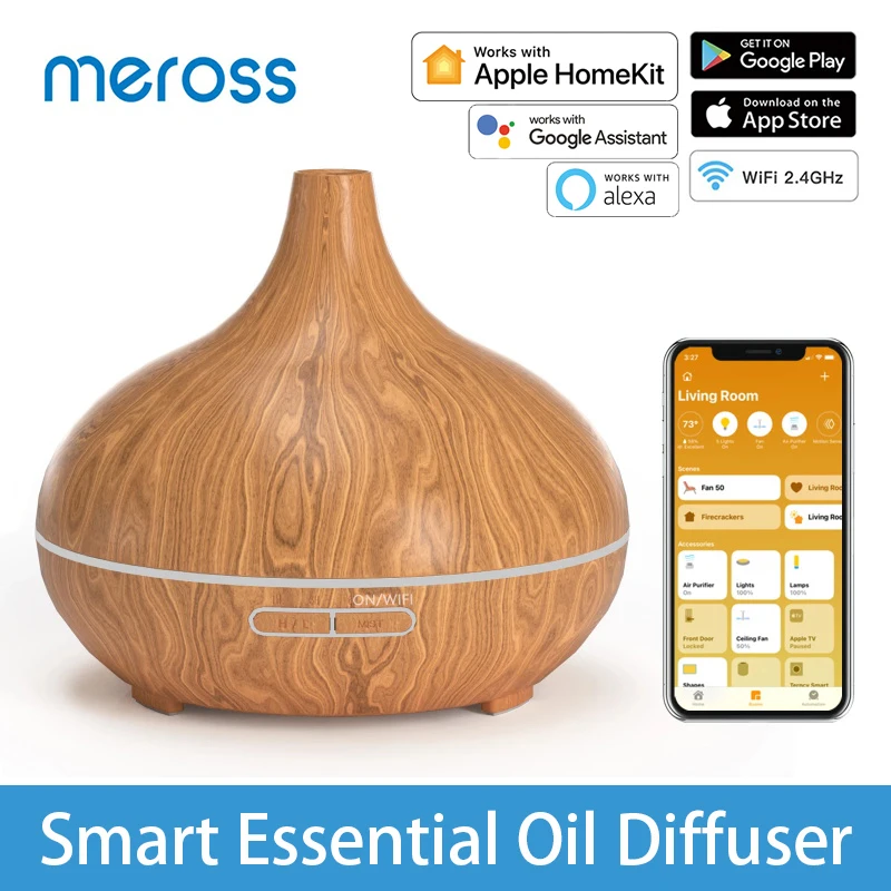 

Meross WiFi Smart Essential Oil Diffuser Air Humidifier Timer & Schedules Waterless Auto-off Work with Apple Homekit Assistant