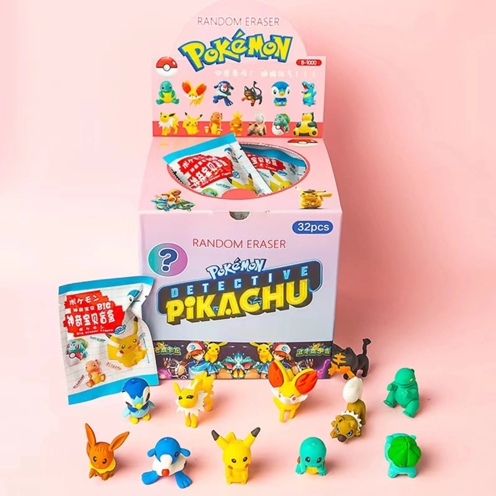

32 шт., Мультяшные аниме-фигурки покемона, Пикачу Эви, Сквиртл, Charizard Psyduck kawaii, студенческие канцелярские принадлежности, резиновые детские рождественские подарочные игрушки