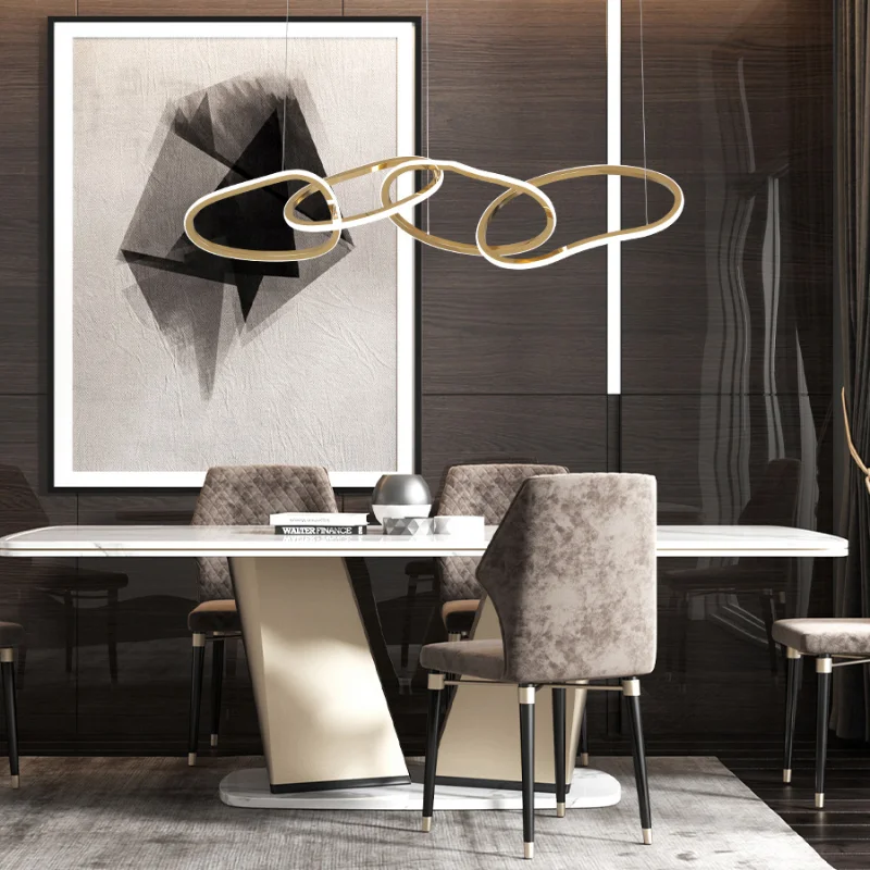 

LED Nordic Light Luxury Hexagonal Golden Duplex Hall Living Room Dining Room Villa Designer Creative Chandelier