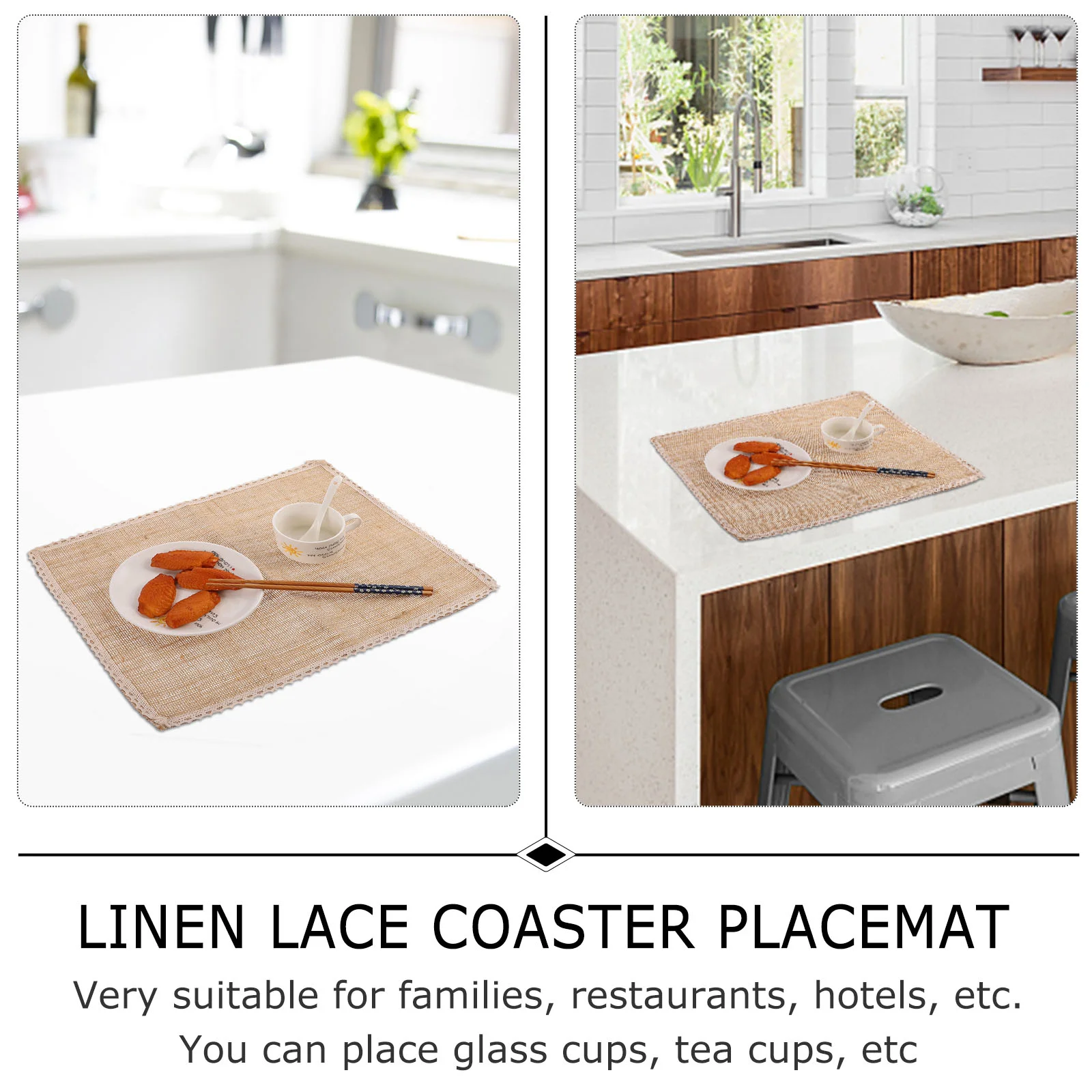 

4pcs Home Placemats Heat Insulation Linen Placemat Durable Lace Table Mats