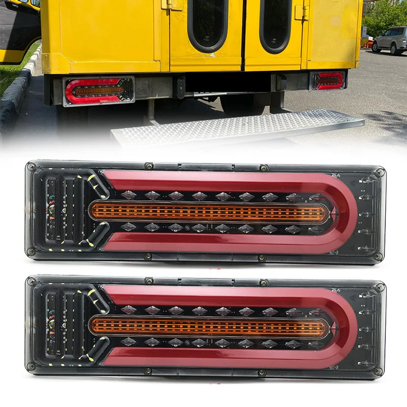 

2pcs 12V/24V Car Truck LED Rear TailLight Warning Lights Rear Lamp Flow Steering brake reversing traffic fog lamp taillight