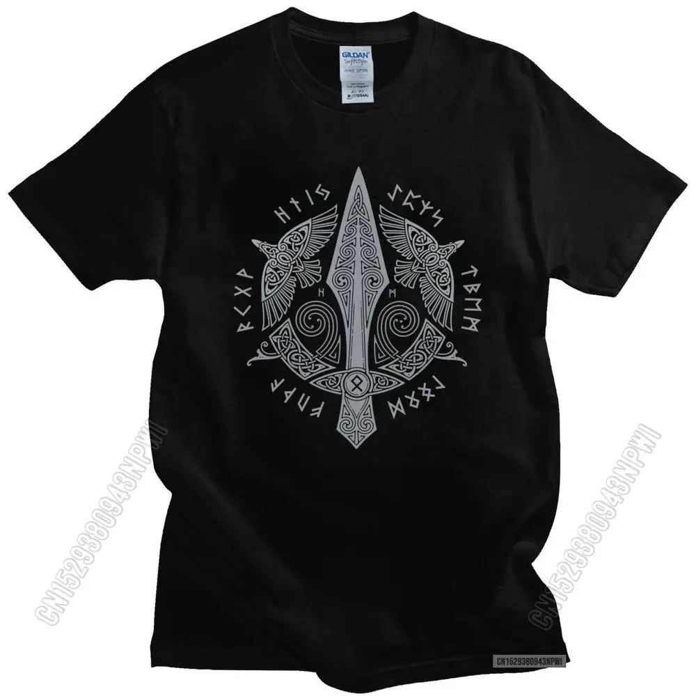 

Odin Vikings Sword Tshirt For Men Cotton T-Shirt Soft Fabric Viking Scandinavian Runes Valhalla Gungnir Tee TV Fan T Shirt Gift
