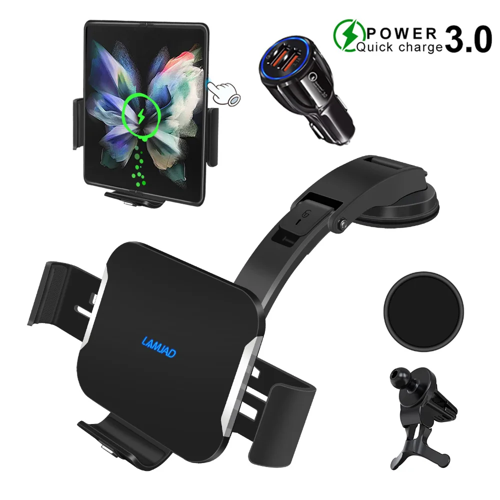 

Автомобильное беспроводное зарядное устройство 15 Вт с автоматическим зажимом для Samsung Galaxy Z Fold 3 2 Note20 S20 iPhone 13 12 11 держатель для телефона с кре...