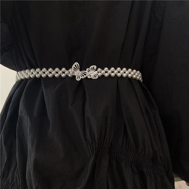 

Women's Pearl Belt Women's Elegant Elastic Belt Wedding Pearl Chain Belt Paired with Dress Versatile Crystal Fine Decoration 271