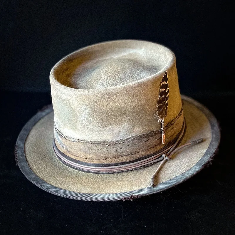

Фетровая шляпа ручной работы для мужчин и женщин, Панама из 100% шерсти с плоским верхом и короткими полями, унисекс, Ретро дизайн, фетровая шляпа