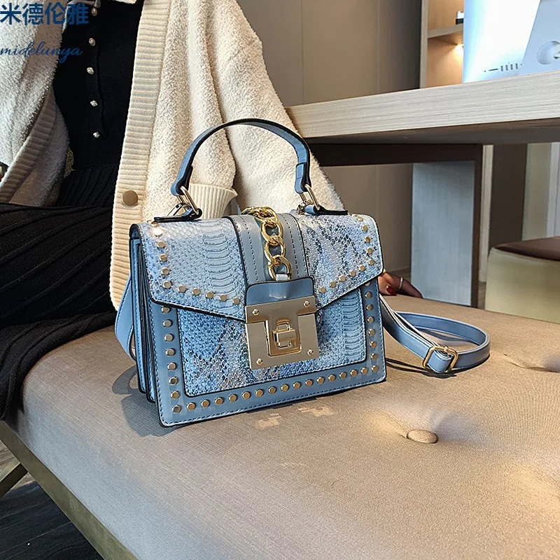 

Leather Handbags for Women Luxury Fashion Handbag Snake Skin Woman Bags Designer Small Square Pack Shoulder Diagonal Bag