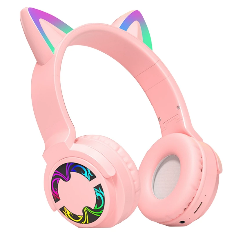 

Cat Ear Headphones, Bluetooth 5.2 Headphones, RGB Colorful Foldable Gaming Headphones For Girls