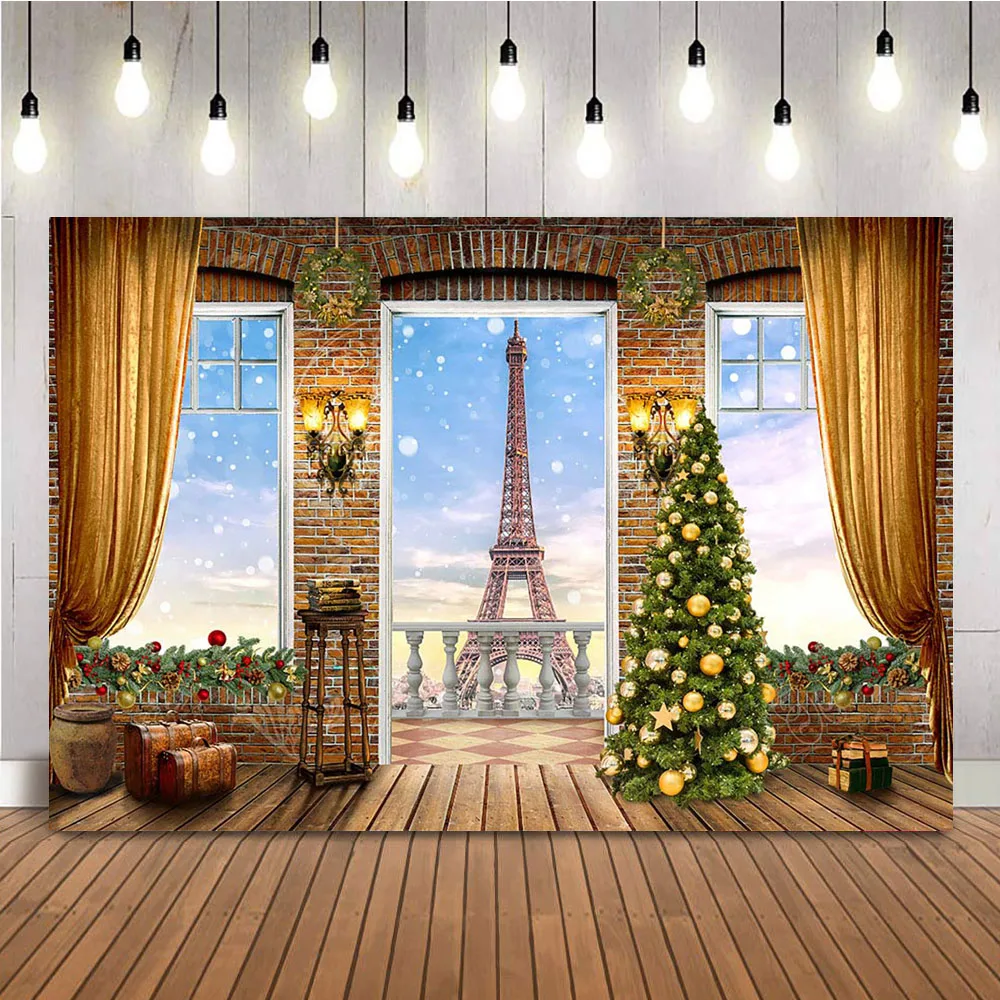 

Фон для фотосъемки с изображением Эйфелевой башни рождественской елки окон фон для фотостудии фотосессия Блестящий светильник реквизит