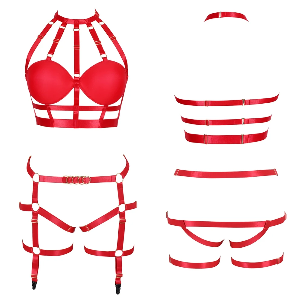 

Gothic Harness Chain Chest Suspender Pole Dance Rave Adjust Women Strappy Set Sexy Lingerie Elastic Punk Top Cage Waist Bondage