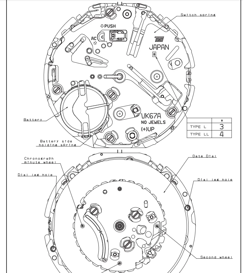 Watch VK67A Quartz Movement Replace for Watch Mechanism Chronograph Single Date Repair Parts  Small Second Hand