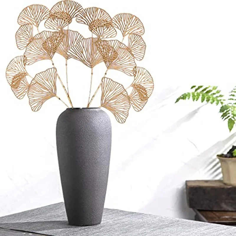 

5PC Three-pronged Fan Leaf Netting Artificial Gold Ginkgo Eucalyptus Holly For Wedding Arch Flower Arrangement Home Decor Crafts