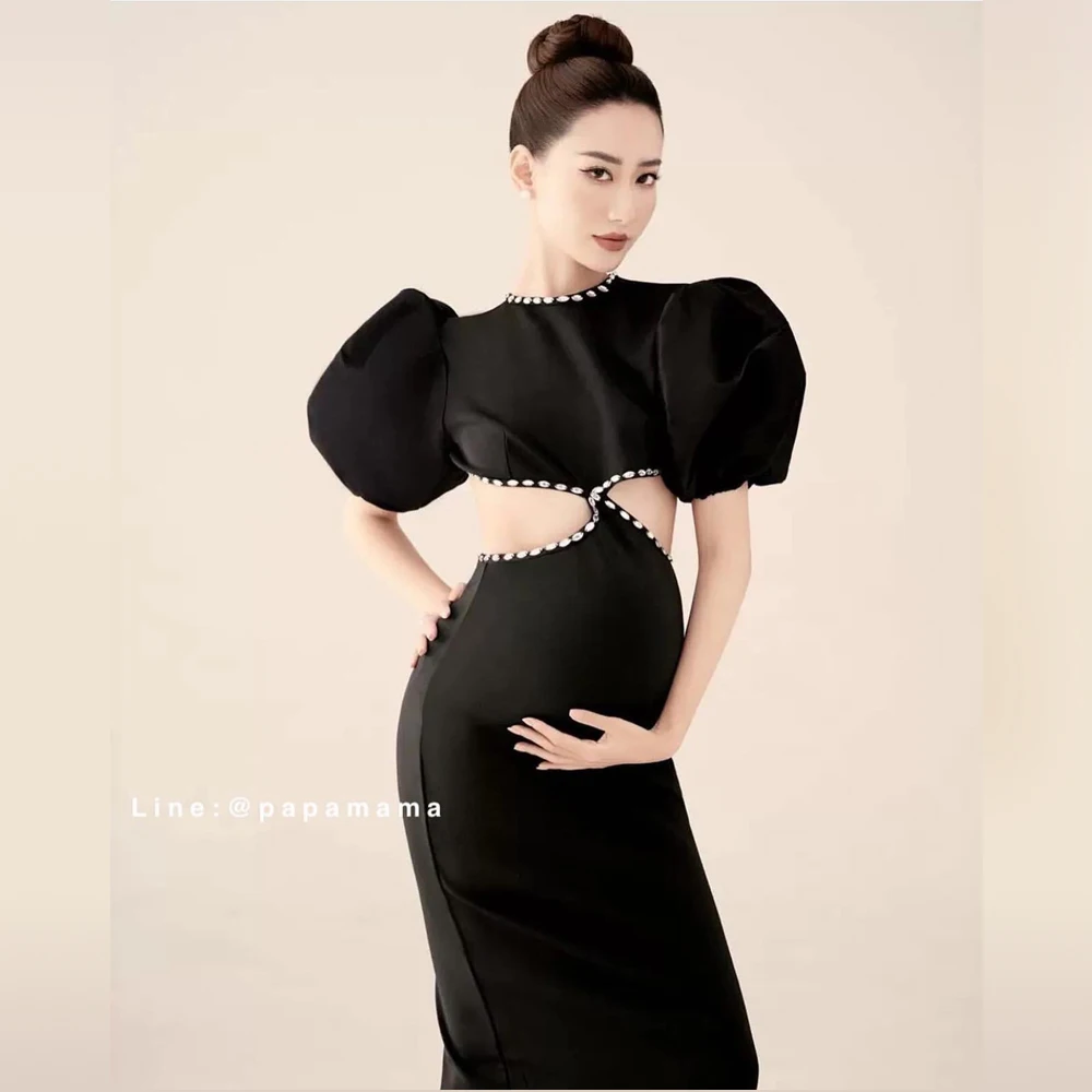 Maternity Photography Gown Black Sexy Cut-Out Backless Longue Dresses Fashion Puff Sleeves Studio Shooting Photo Props enlarge