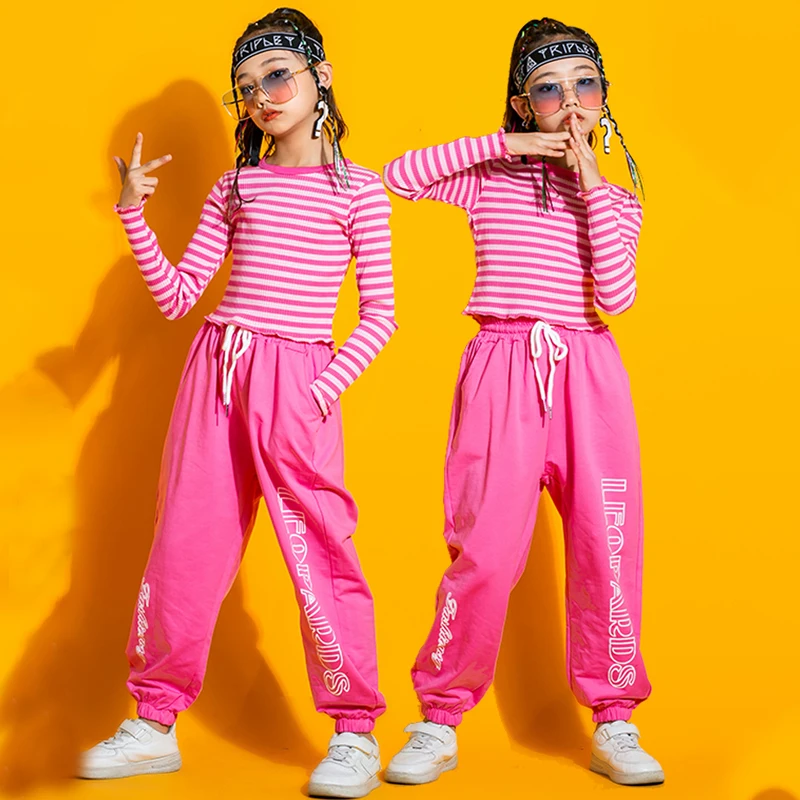 

Long Sleeves Top Pink Pants For Girls Jazz Dance Costume Kids Cool Hip Hop Clothing Stage Kpop Outfits Street Dancewear SL7445