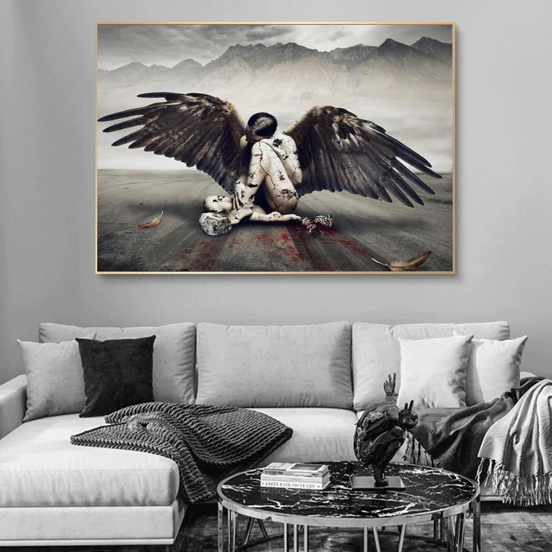 Девушка с крыльями орла холст Художественная печать раненый постер ангелом