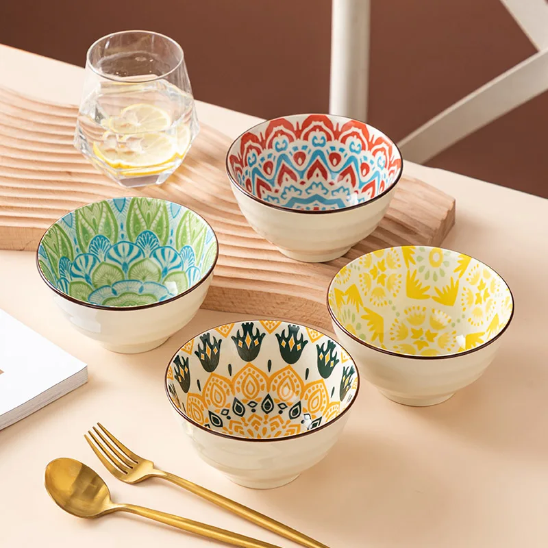 

Bohemian style rice bowl, ceramic household tableware bowl combination set, various bowls, kitchen utensils
