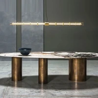 postmodern minimalist light luxury long stainless steel round tube conference room bar table dining room chandelier
