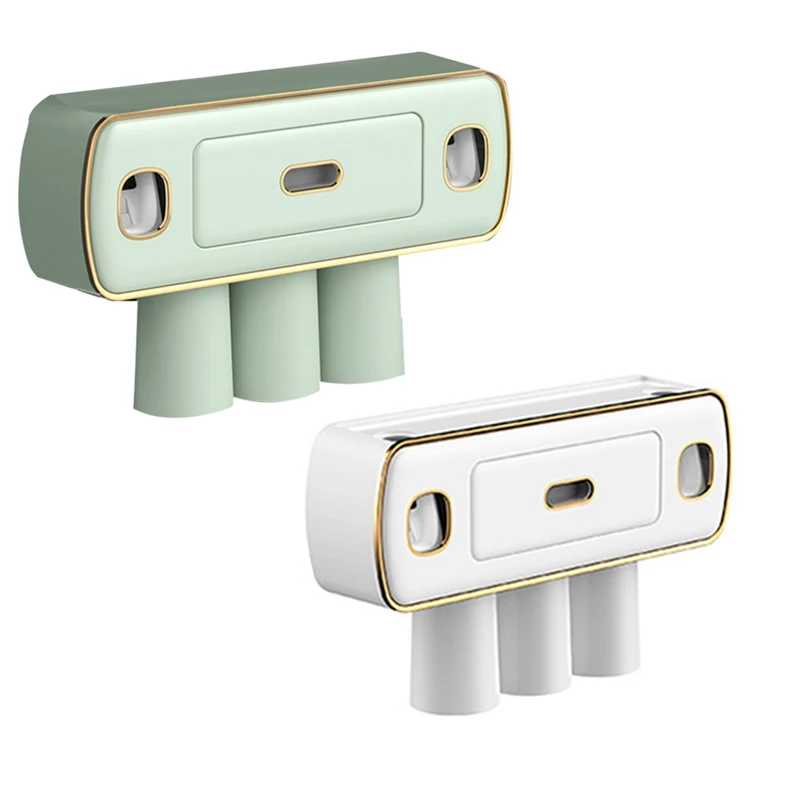 

1 Piece Magnetic Adsorption Inverted Toothbrush Holder 2 Automatic Toothpaste Squeezer Dispenser Storage Rack Accessories Green