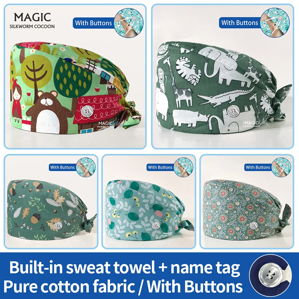 

Высококачественные шапки для операционной, шапки, лабораторная Пыленепроницаемая шапка для мужчин, женщин, мужчин, шапка для медсестры из хлопка с повязкой для врачей