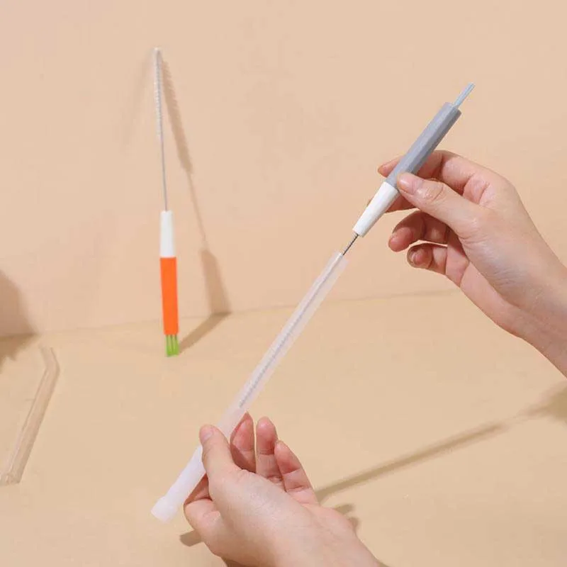 

Щетка из нержавеющей стали с мягкой всасывающей щетиной для чистки стеклянных трубок, многофункциональная щетка для чистки детских бутыло...