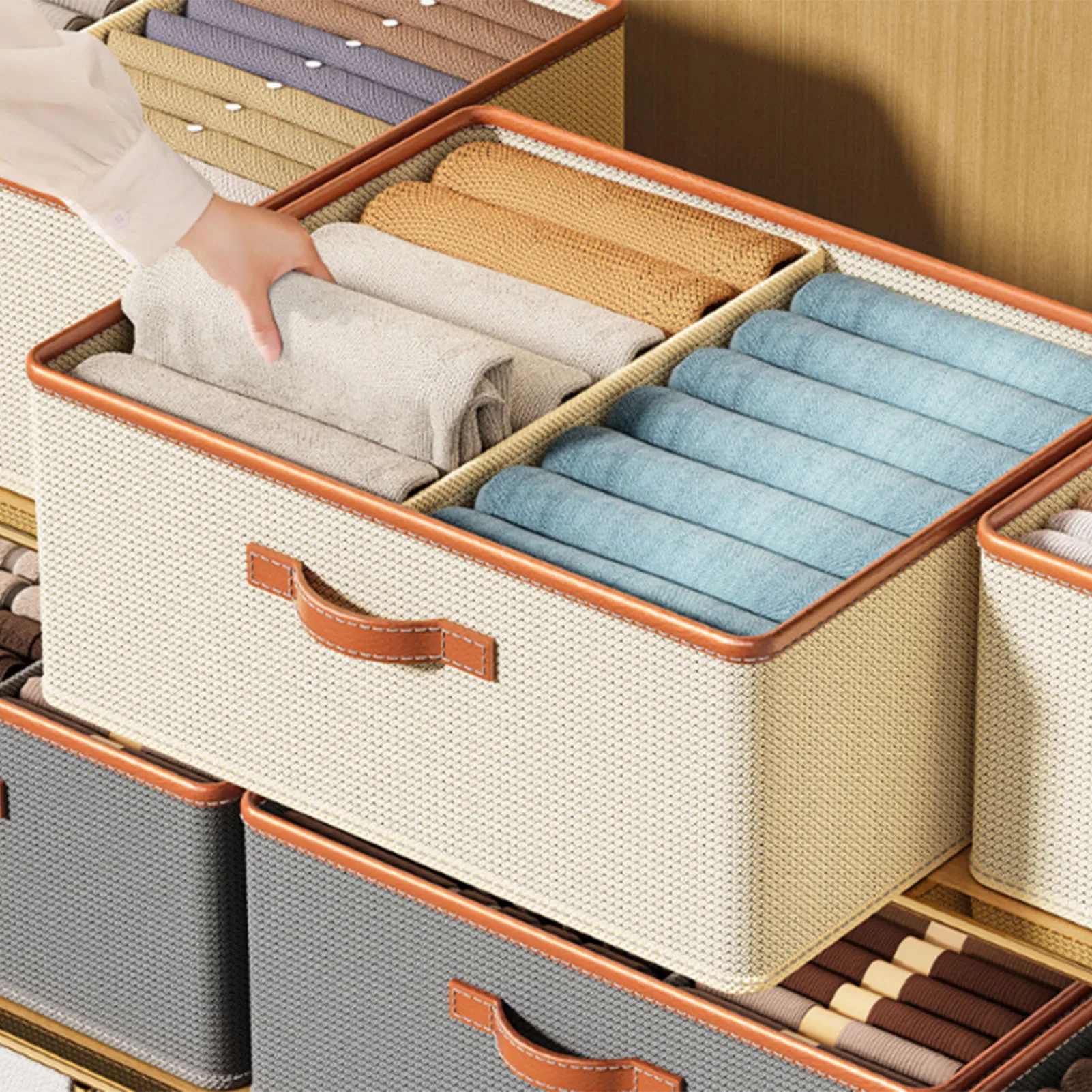 

Clothes Stackable Storage Bins Pants Storage Organizer Under Bed Organizer Grid Storage Case for Thick Fabric Blankets Bedding