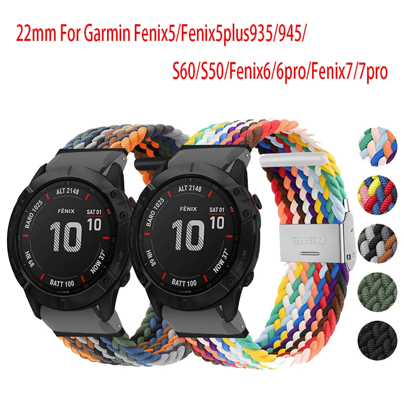 

22mm Elastic Braided Strap For Garmin Fenix5/Fenix5plus935/945/S60/S50/Fenix6/6pro/Fenix7/7pro Watchband Nylon Bracelets