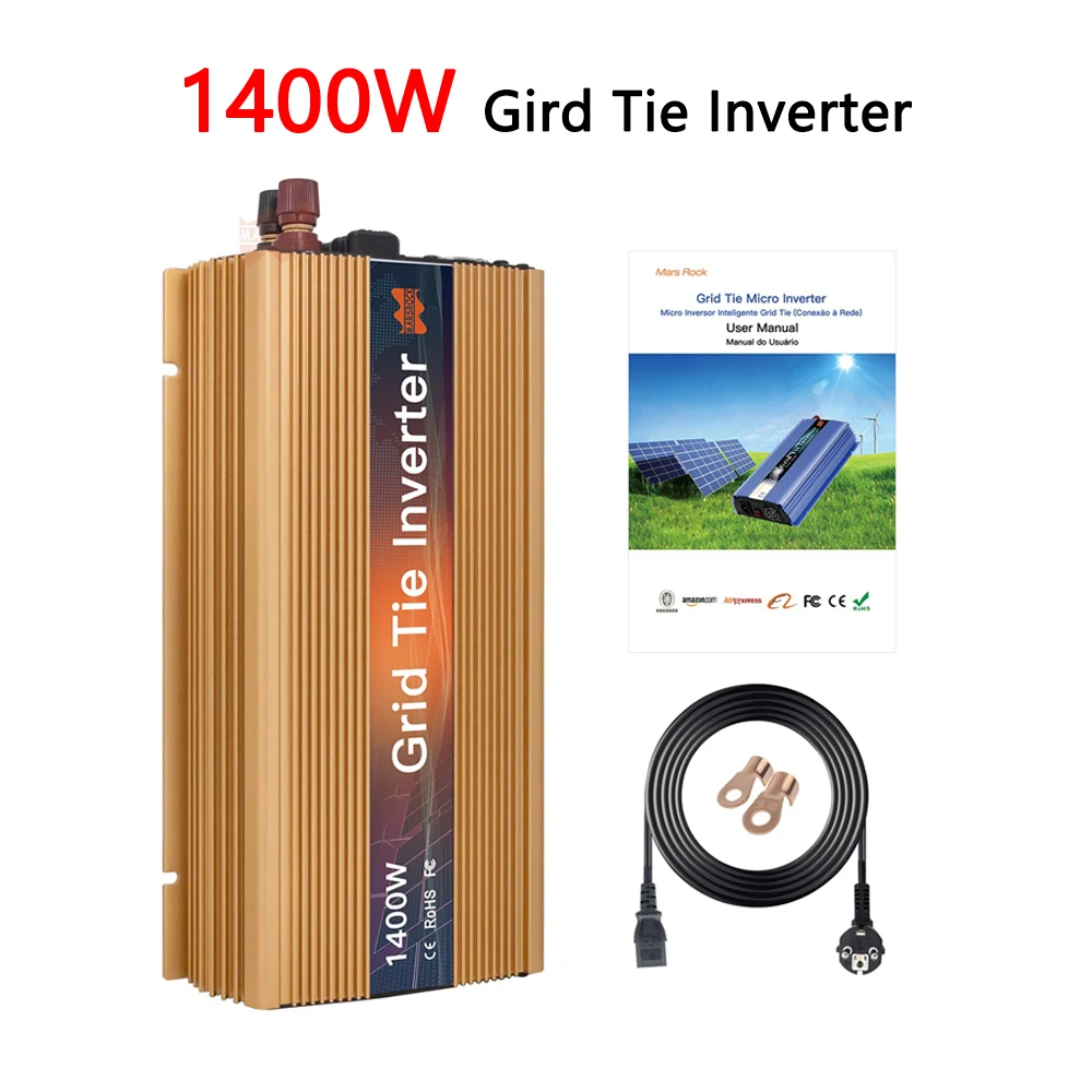 

Mars Rock 1400W Solar On Grid Tie Microinverter Pure Sine Wave DC 18V 36V MPPT AC 120V 230V Ship From EU Brazil