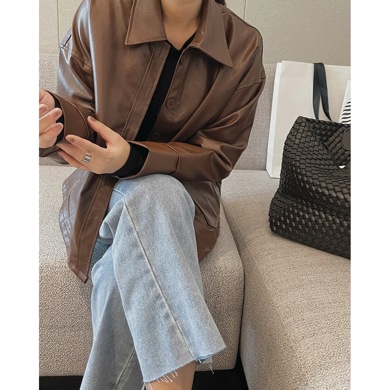 2022 Women Faux Pu Leather Jackets Blazers Trench Coats Y2k Clothes Raincoat Heavy Overcoat Demi-Season Za Oem Stylish Windbreak