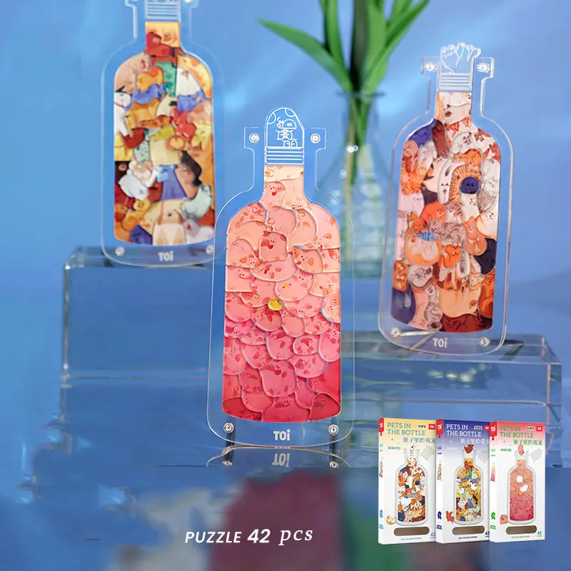 

Acrylic Bottle Standee 3D Creative Puzzle Gift Set DIY Jigsaw Puzzle Cute Kitten/puppy/pig
