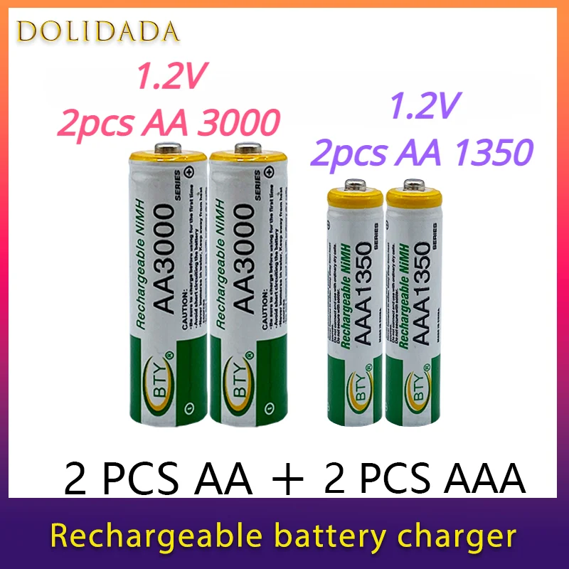 

1.2V AA 3000mAh Ni-MH Rechargeable Battery + AAA 1350MAh Rechargeable Batteries for Cameras Flashlights MP3 Players Electric Toy