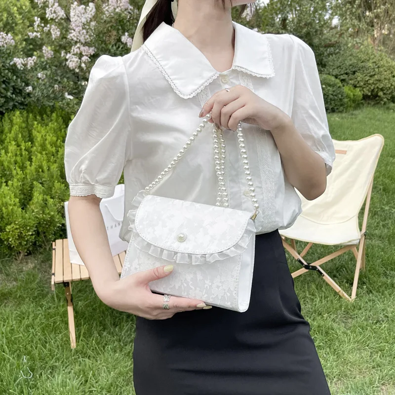 

Retro Crossbody Bags for Women Vintage Lace Pearl Chain Ladies Small Square Shoulder Bag Female Clutch Purse Handbags Messenger