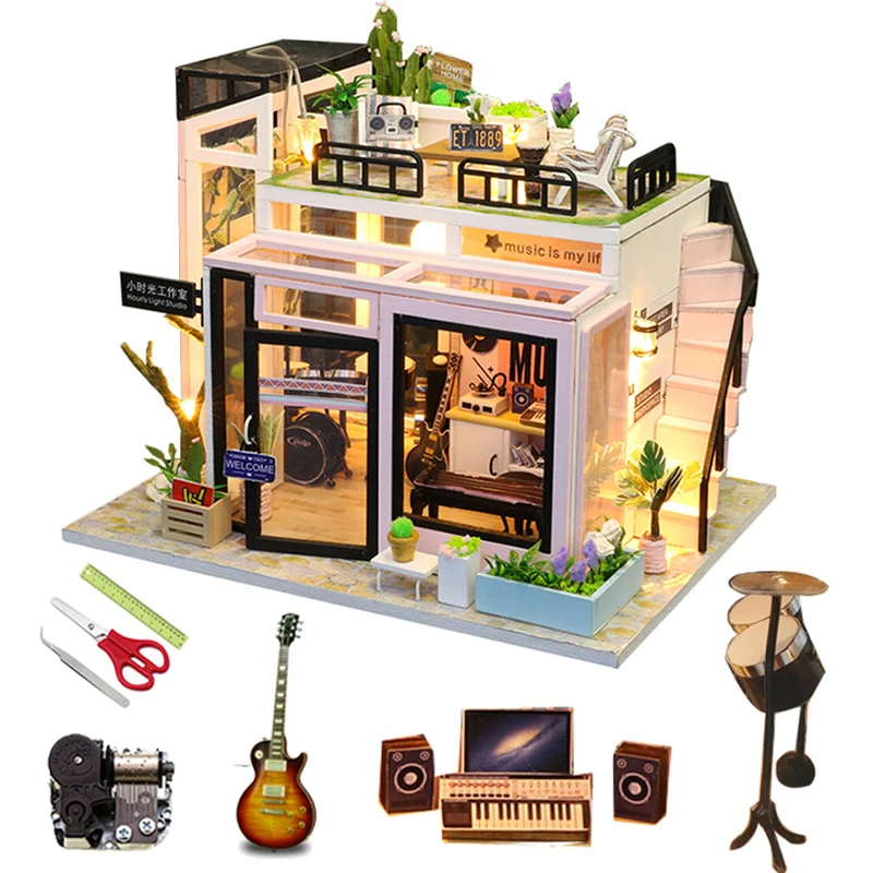 

Diy Dollhouse Kit Miniature Building Music Roombox Little House Wooden Doll House Furniture Xmas Birthday Gift Toys For Children