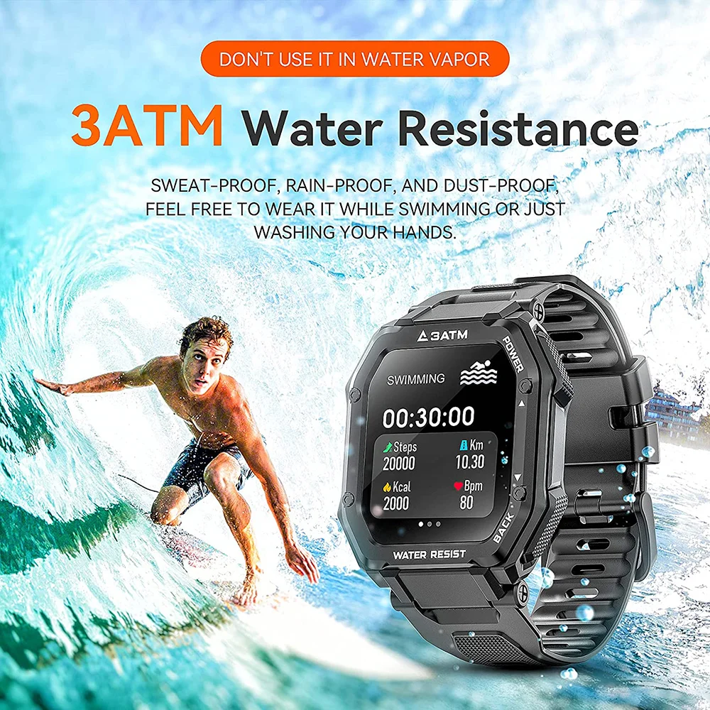 

Smart watch Men 1.69 Inch 3ATM IP68 Waterproof Fitness Tracker Blood Pressure Monitor Smartwatch Sports Modes Magnetic Charging